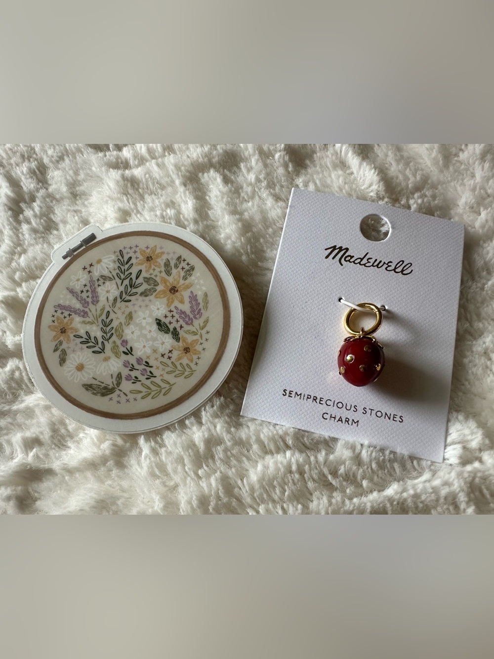 Floral Vinyl Sticker and Strawberry Charm